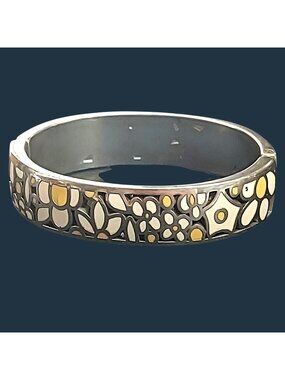 Brighton Upsy Daisy Bangle Bracelet Hinged Silver Plated Floral Enamel Retired